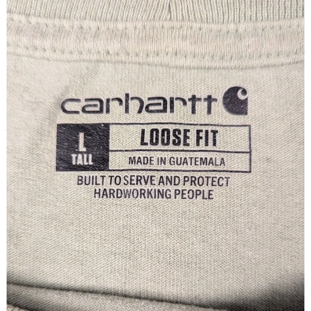 Carhartt Men's L Tall Sage Green Orange Logo Graphic T Shirt Loose Fit Short Sle
